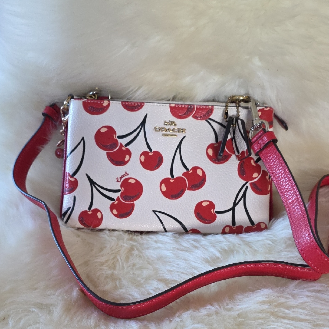 Coach White Cherry Print Crossbody With Red Strap